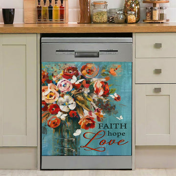 Faith Hope Love Butterfly Rose Christian Dishwasher Cover, Bible Verse Dishwasher Magnet Cover, Scripture Kitchen Decor