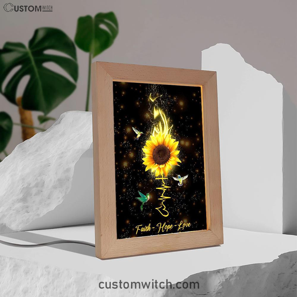 Faith Hope Love Hummingbird Sunflower Frame Lamp Art - Christian Night Light - Religious Decor