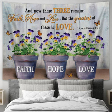 Faith Hope Love Tapestry Wall Art - Butterfly Flower Vases - Christian Wall Decor