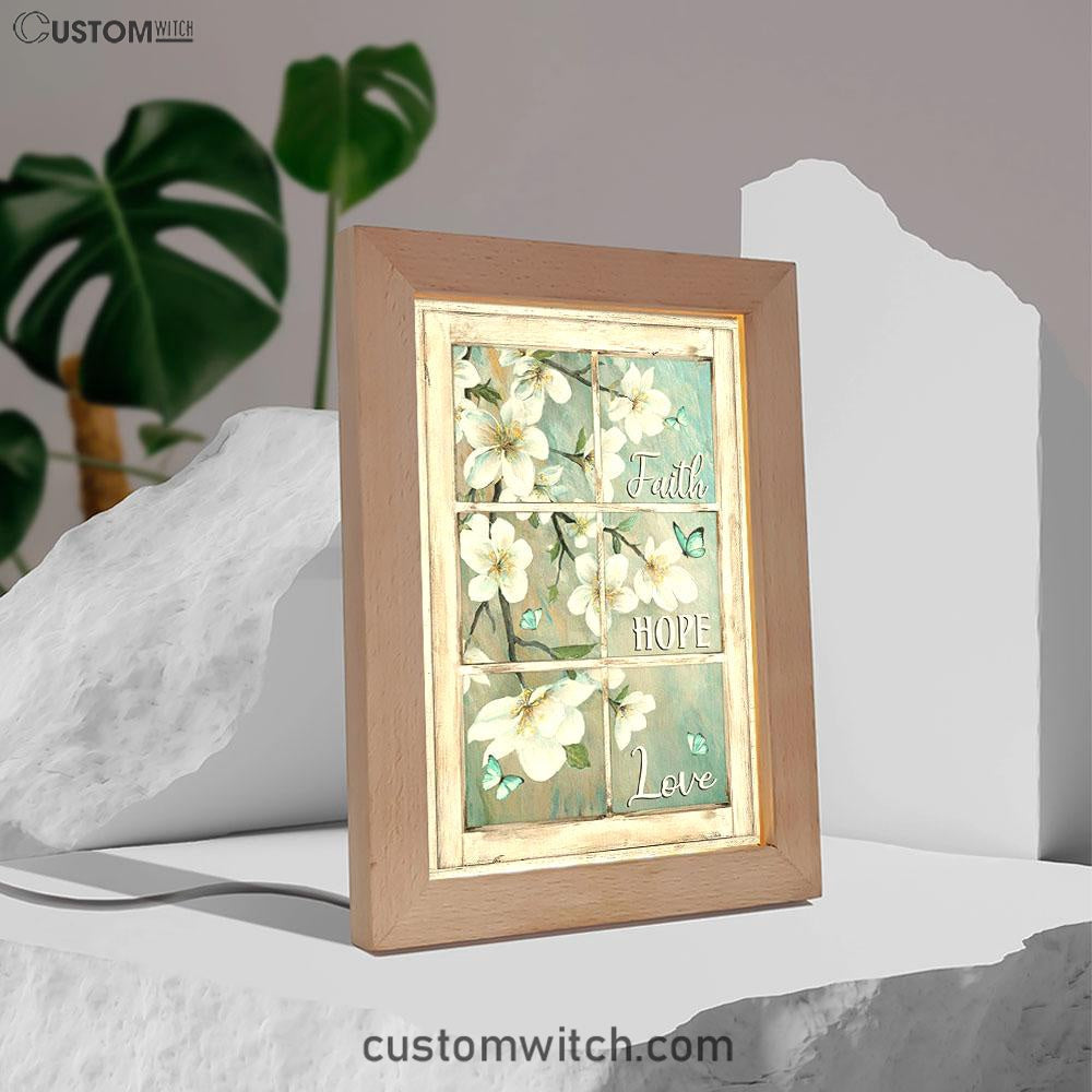 Faith Hope Love Window Flower White Frame Lamp Art - Christian Art Decor - Religious Gifts Night Light