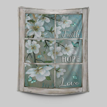 Faith Hope Love Window Flower White Tapestry Wall Art - Christian Wall Art Decor - Religious Tapestries Wall Hanging Prints