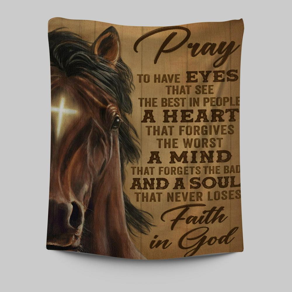 Faith In God Stunning Horse Tapestry Wall Art - Christian Wall Art Decor - Religious Tapestries Wall Hanging Prints