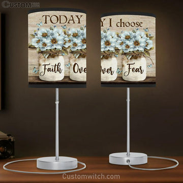 Faith Over Fear Table Lamp Gift - White Daisy Flowers - Christian Bedroom Decor