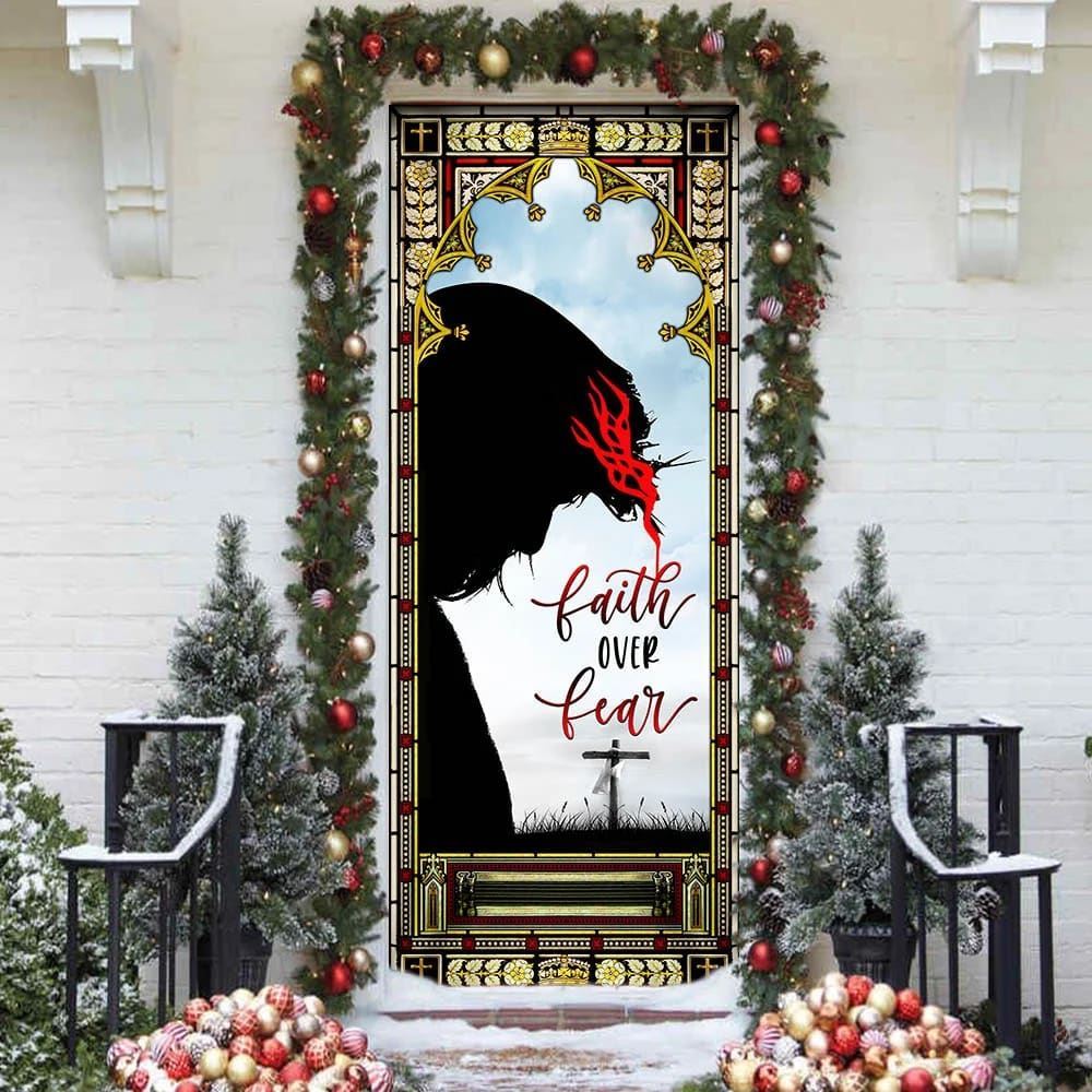 Faith Over Fear Door Cover, Christian Door Decor, Door Christian Church, Christian Door Plaques