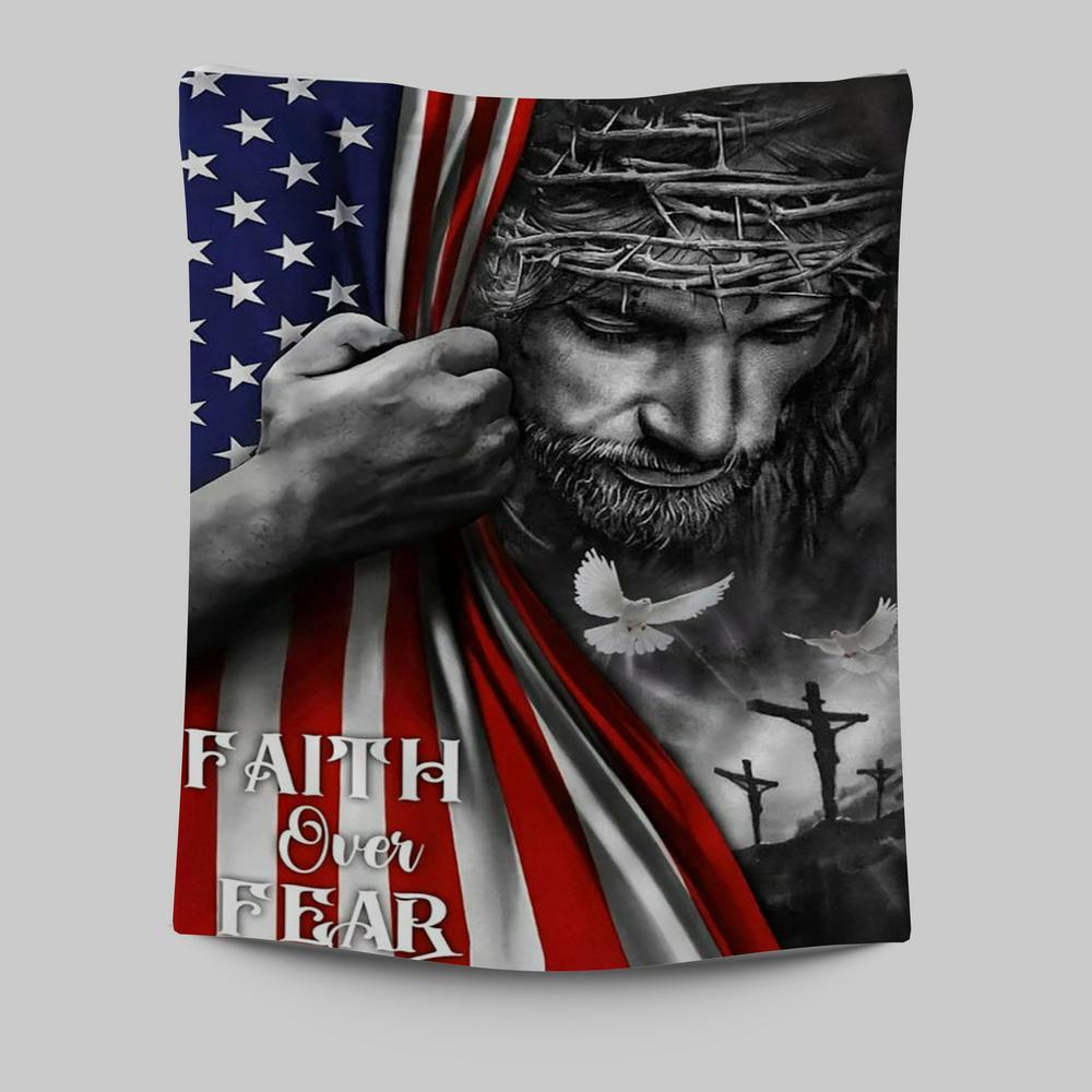 Faith Over Fear God Jesus Tapestry Wall Art - Christian Wall Art Decor - Religious Tapestries Wall Hanging Prints