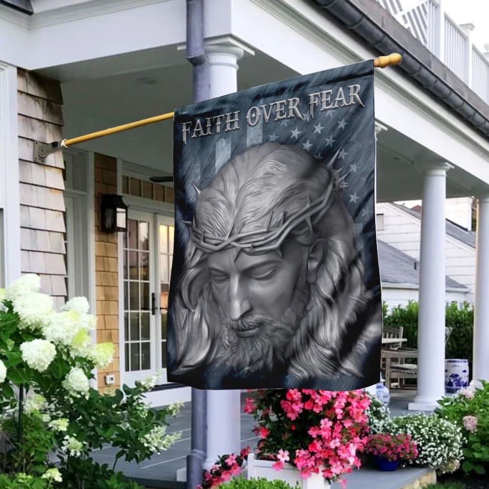 Faith Over Fear Jesus American U S Flag, Outdoor Christian House Flag, Christian Flag, Scripture Flag, Garden Banner