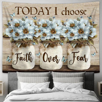Faith Over Fear Tapestry Wall Art - White Daisy Flowers - Christian Wall Decor