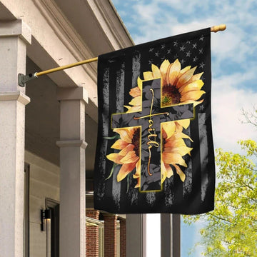Faith Sunflower Christian Cross House Flags, Christian Flag, Scripture Flag, Garden Banner