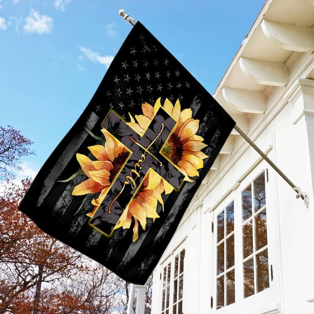 Faith Sunflower Christian Cross House Flags, Christian Flag, Scripture Flag, Garden Banner
