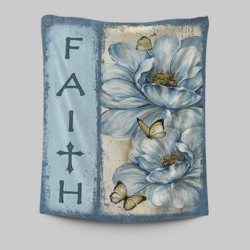 Faith White Flower Pretty Butterfly Tapestry Art - Bible Verse Wall Art - Christian Inspirational Wall Decor