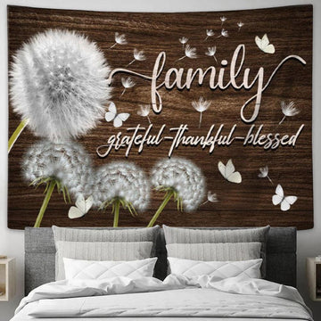 Family Grateful Thankful Blessed Tapestry Wall Art - Dandelions - Christian Wall Decor
