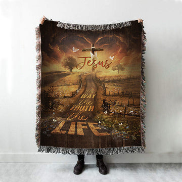 Farm Pretty Sunset Daisy Field - The Way The Truth The Life Woven Throw Blanket - Christian Woven Blanket Prints - Bible Verse Woven Blanket Art