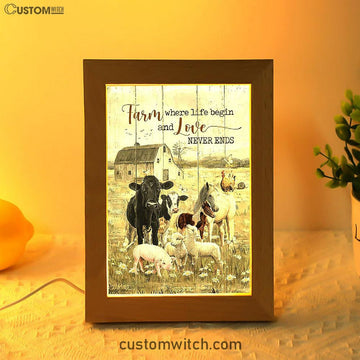 Farm Where Life Begin And Love Never Ends Cow Animal Of God Frame Lamp - Christian Art - Religious Home Decor