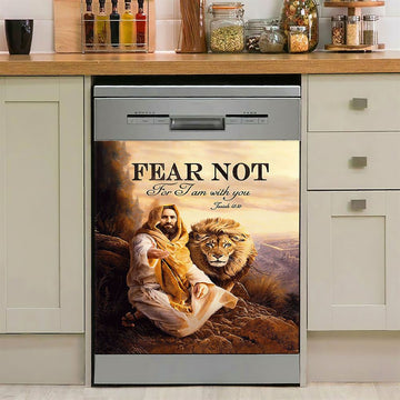 Fear Not For I Am With You Dishwasher Cover, Lion Of Judah Jesus Hand Dishwasher Magnet Cover, Christian Kitchen Decor