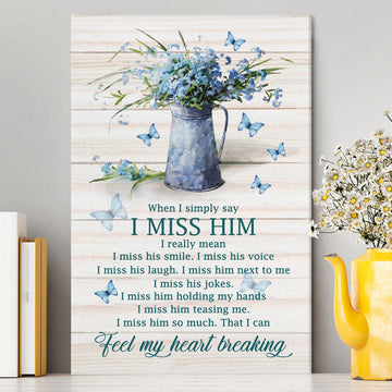 Feel My Heart Breaking Blue Butterflies Blue Flowers Canvas Wall Art - Christian Wall Art Decor - Religious Canvas Prints