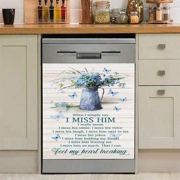 Feel My Heart Breaking Blue Butterflies Blue Flowers Dishwasher Cover, Christian Dishwasher Magnet Cover, Religious Kitchen Decor