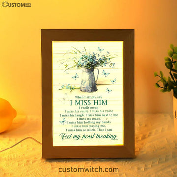 Feel My Heart Breaking Blue Butterflies Blue Flowers Frame Lamp Art - Christian Art Decor - Religious Gifts Night Light