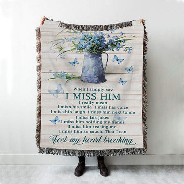 Feel My Heart Breaking Blue Butterflies Blue Flowers Woven Throw Blanket - Christian Throw Blanket Decor - Religious Woven Blanket Prints