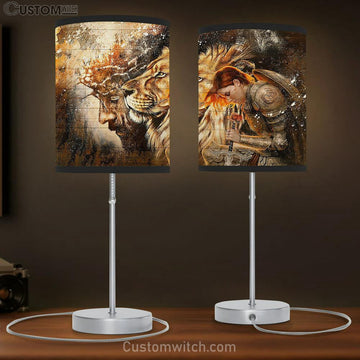 Female Knight Praying To Jesus Lion Of Judah Table Lamp Gift - Bible Verse Table Lamp - Religious Bedroom Decor