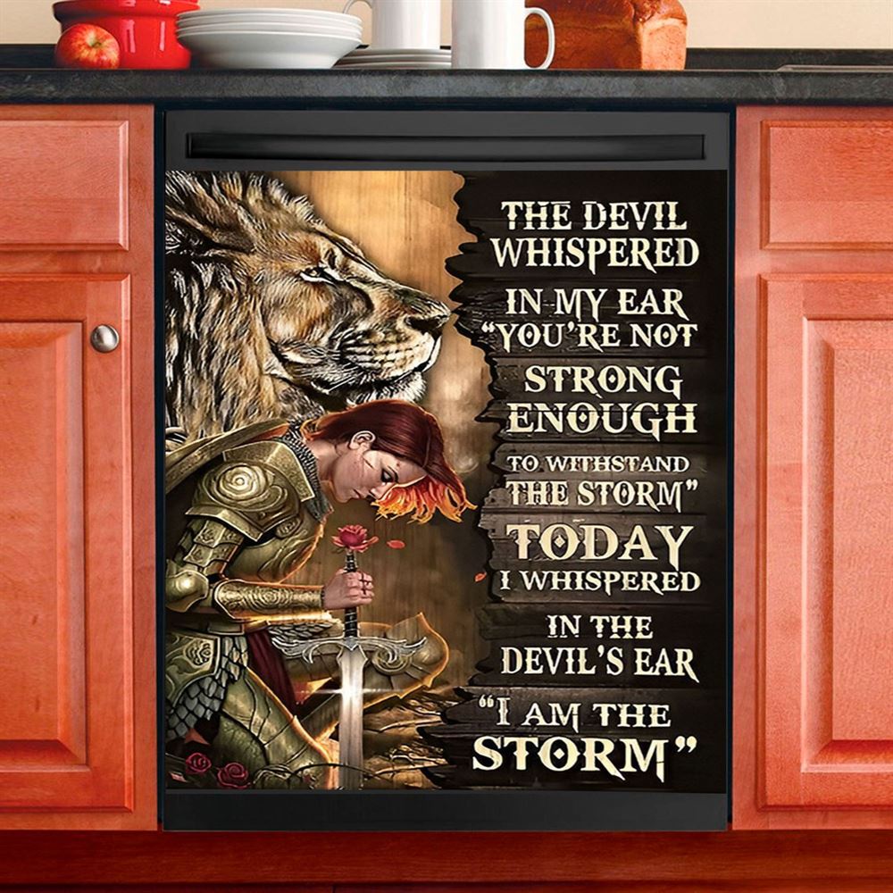 Female Warrior Lion I Am The Storm Dishwasher Cover, Lion Dishwasher Magnet Cover, Christian Inspirational Kitchen Decor