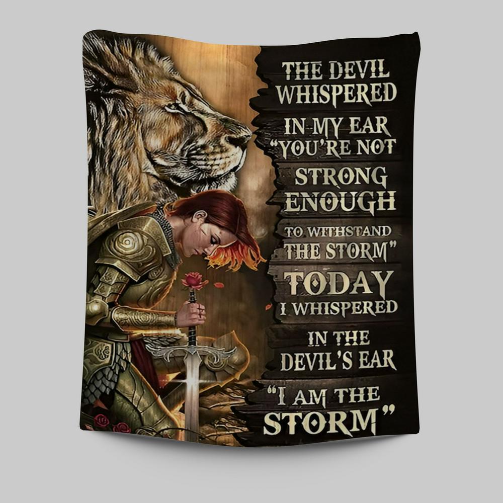 Female Warrior Lion I Am The Storm Tapestry Prints - Lion Tapestry Art - Christian Inspirational Tapestry_4396 2 - {}