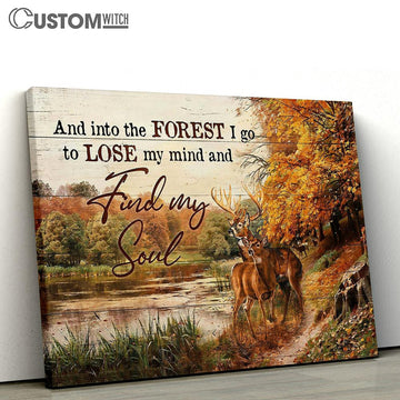 Find My Soul Autumn Forest Deer Lake View Canvas Wall Art - Bible Verse Canvas - Religious Prints
