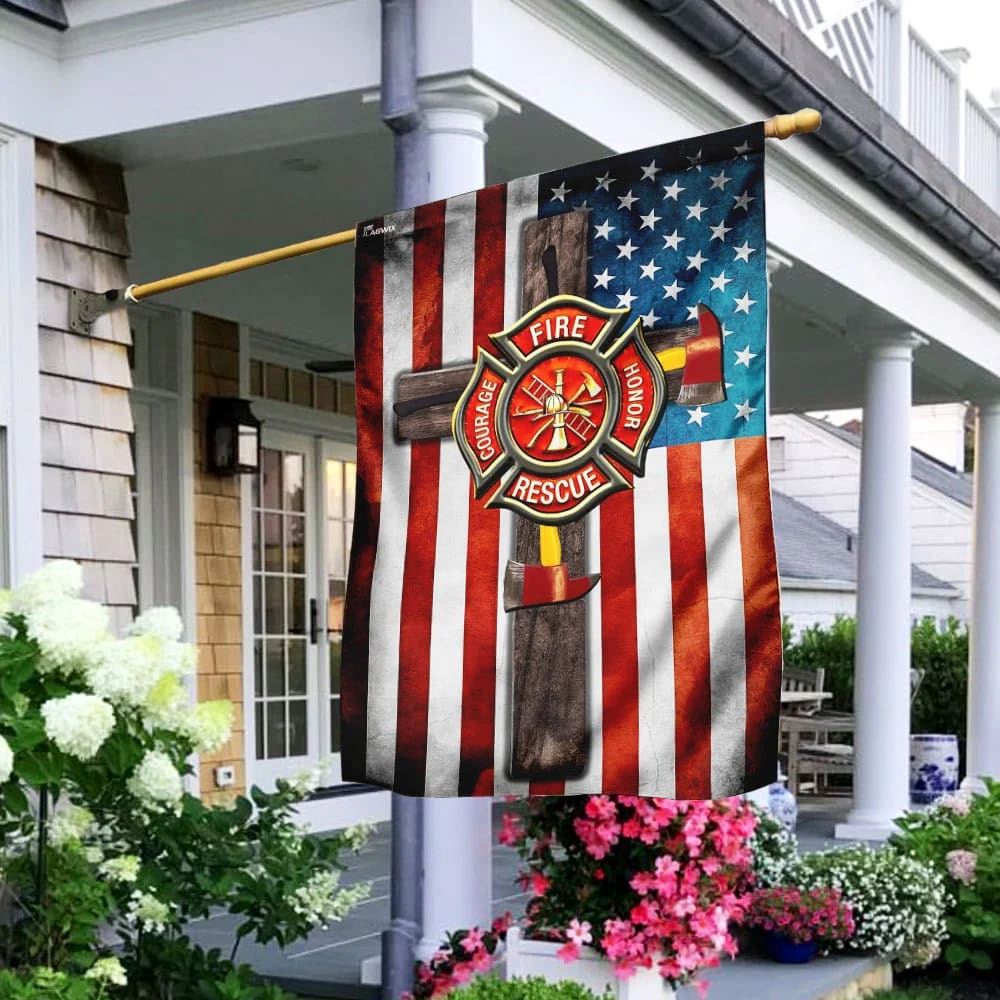 Firefighter Jesus Cross Flag, Outdoor Christian House Flag, Christian Flag, Scripture Flag, Garden Banner