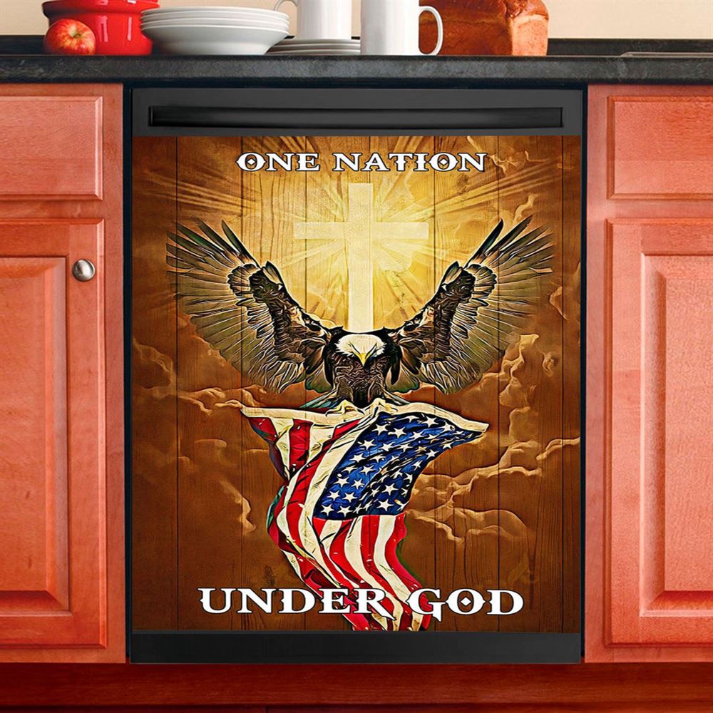 Flag American One Nation Under God Dishwasher Cover, Christian Dishwasher Magnet Cover, Religious Kitchen Decor