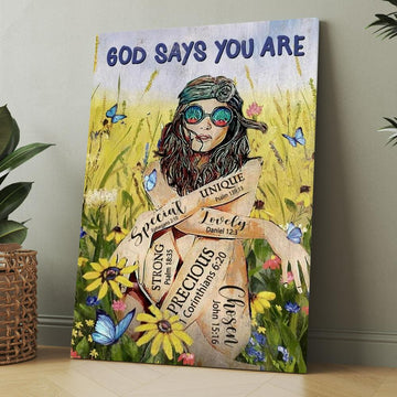 Flower Field, Green Meadow, Hippie, God Says You Are Canvas, Christmas Gift for Christian