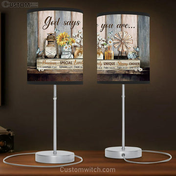 Flower Glass Bottle God Says You Are Large Table Lamp - Christian Lamp Gift - Bible Verse Table Lamp Art