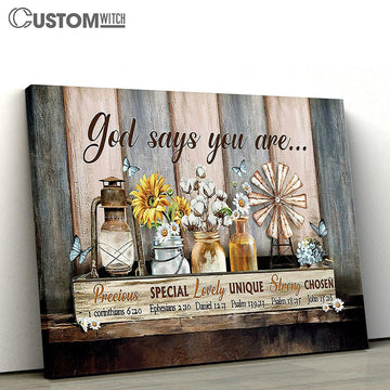 Flower Glass Bottle God Says You Are Large Canvas - Christian Wall Art - Bible Verse Canvas Art