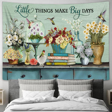 Flower Vase Little Things Make Big Days Large Tapestry Art - Christian Wall Art Home Decor - Religious Tapestry Prints