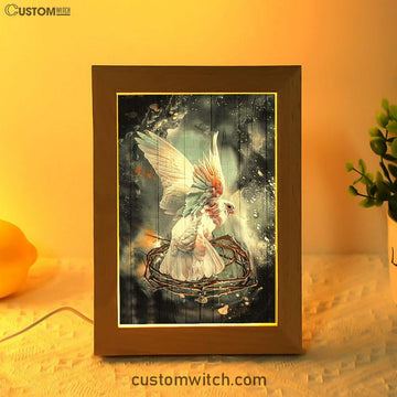 Flying Dove Crown Of Thorn Storm Background Frame Lamp Art - Bible Verse Art - Christian Inspirational Decor