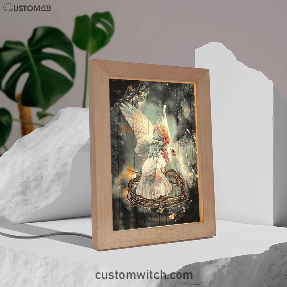 Flying Dove Crown Of Thorn Storm Background Frame Lamp Art - Bible Verse Art - Christian Inspirational Decor
