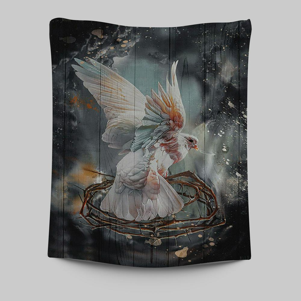 Flying Dove Crown Of Thorn Storm Background Tapestry Art - Bible Verse Wall Art - Christian Inspirational Wall Decor