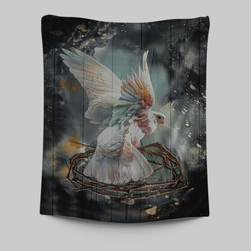 Flying Dove Crown Of Thorn Storm Background Tapestry Art - Bible Verse Wall Art - Christian Inspirational Wall Decor