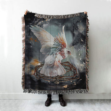 Flying Dove Crown Of Thorn Storm Background Woven Blanket Art - Bible Verse Throw Blanket - Christian Inspirational Boho Blanket