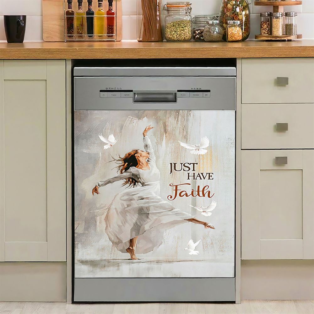 Flying Dove Just Have Faith Dishwasher Cover, Christian Dishwasher Magnet Cover, Religious Home Decor
