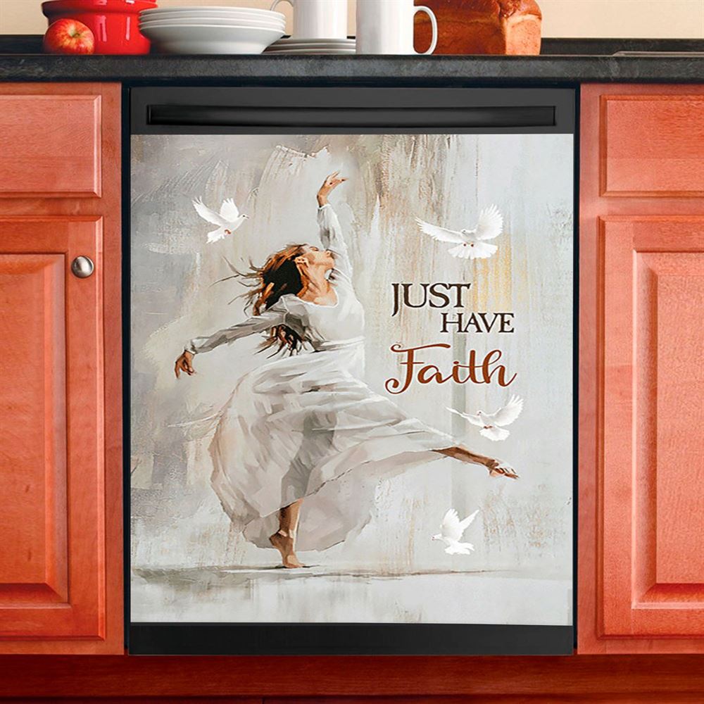 Flying Dove Just Have Faith Dishwasher Cover, Christian Dishwasher Magnet Cover, Religious Home Decor