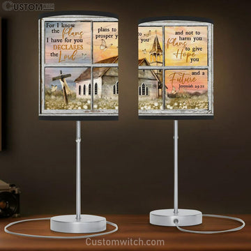 For I Know The Plans I Have For You White Church Dadelion Butterflies Large Table Lamp Art - Christian Lamp Gift Home Decor - Religious Table Lamp Prints