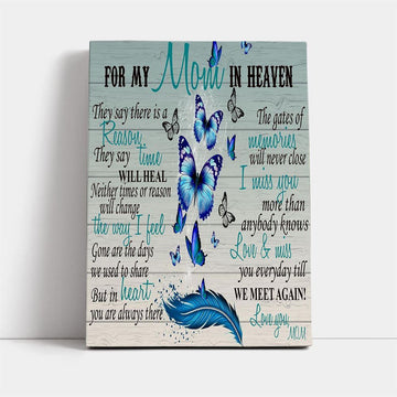 For My Mom In Heaven Canvas, Mother's Day Canvas Art, Gift For Mom, Birthday Gift, Mother's Day Wall Art