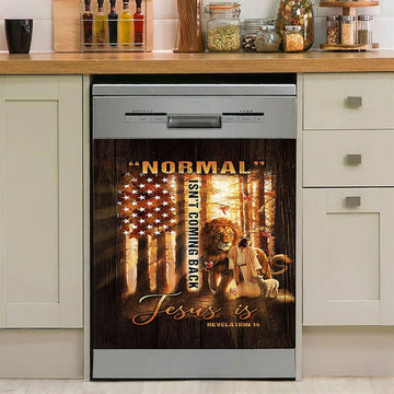 Forest Lion Painting Animal Of God Normal Isn&#39;T Coming Back Jesus Is Dishwasher Cover, Christian Dishwasher Magnet Cover