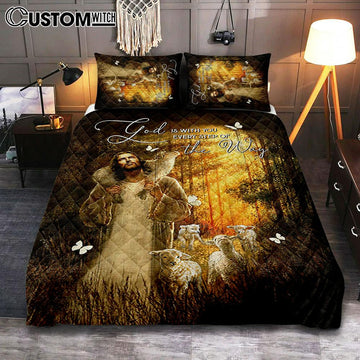 Forest The Life Of Jesus Animal Of God God Is With You Every Step Of The Way Quilt Bedding Set Bedroom - Christian Quilt Bedding Set Prints
