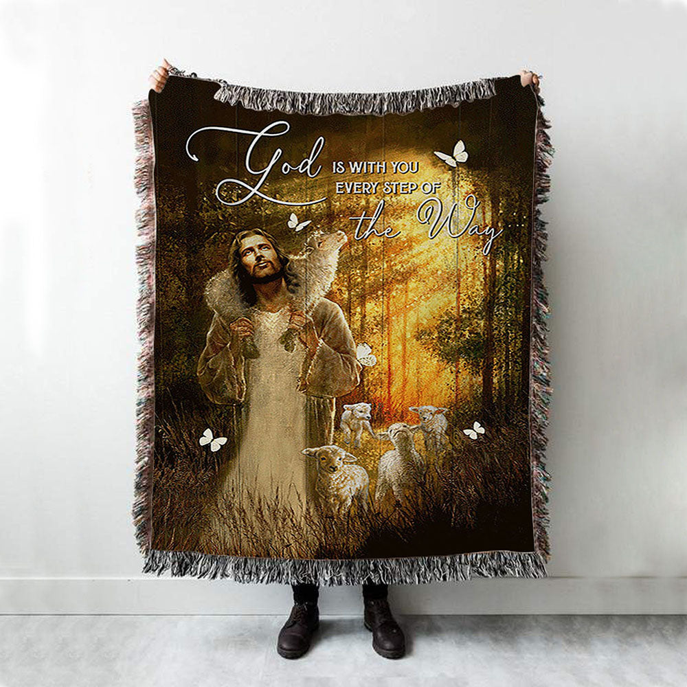 Forest The Life Of Jesus Animal Of God God Is With You Every Step Of The Way Woven Throw Blanket - Christian Woven Blanket Prints