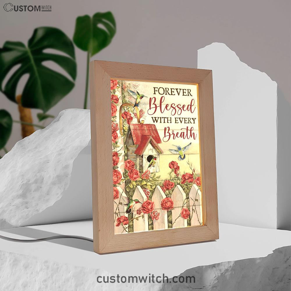 Forever Blessed With Every Breath Red Rose Garden Hummingbird Frame Lamp Art - Christian Art Decor - Religious Gifts Night Light