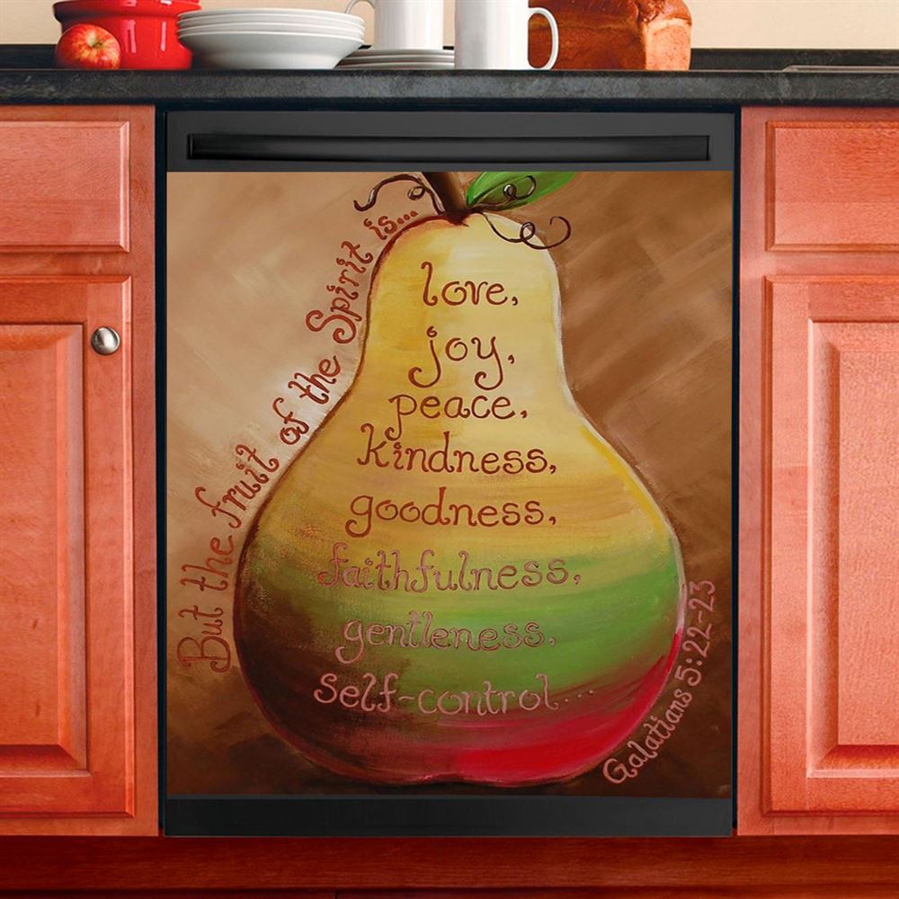 Fruits Of The Spirit On A Pear Galatians 5 22 23 Dishwasher Cover, Christian Dishwasher Magnet Cover