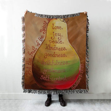 Fruits Of The Spirit On A Pear Galatians 5 22 23 Woven Throw Blanket - Christian Woven Throw Blanket Decor