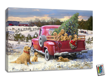 A Puppy Christmas 18x24 Fully Illuminated LED Wall Art