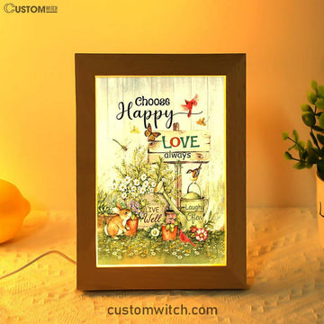 Garden Cute Rabbit Daisy Vase Frame Lamp- Choose Happy Love Always Frame Lamp Art - Christian Night Light