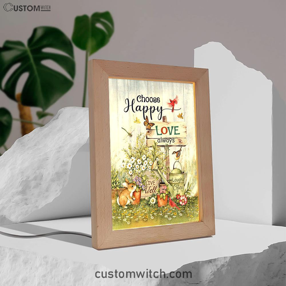 Garden Cute Rabbit Daisy Vase Frame Lamp- Choose Happy Love Always Frame Lamp Art - Christian Night Light